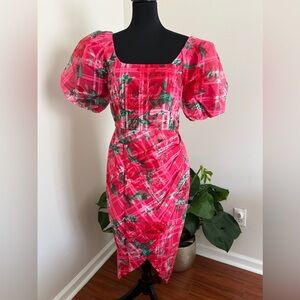 UK Coast Organza pencil dress with puff sleeves